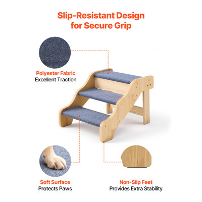 Escalier en bois pour animaux de compagnie, escalier à 3 marches pour chiens, idéal pour les lits hauts, capacité de charge de 68 kg, canapés et voitures, surface antidérapante, échelle stable pour chats et chiens de petite, moyenne et grande taille, y compris les animaux âgés et les chiots.