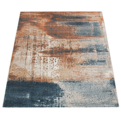 Tapis abstrait crème / brun / bleu