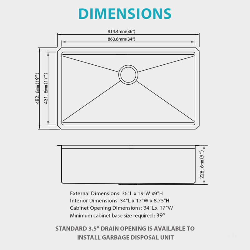 Évier de cuisine à cuve unique encastré sous plan - Acier inoxydable de calibre 16, 91 x 48 x 23 cm, durable et multifonctionnel