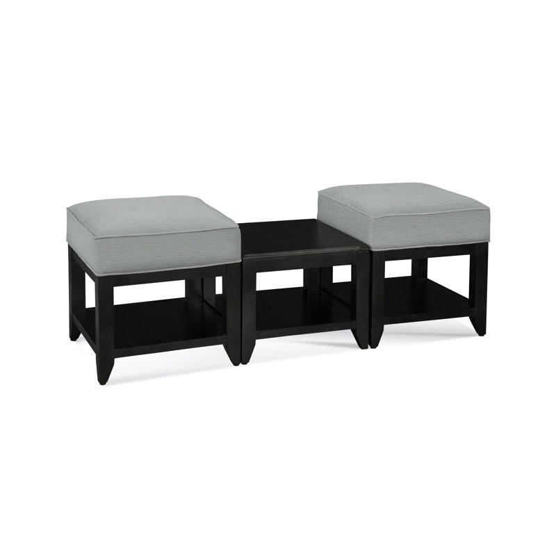 Elements Upholstered Cube Ottoman, Blue Buffalo Check; 0120-61, Black