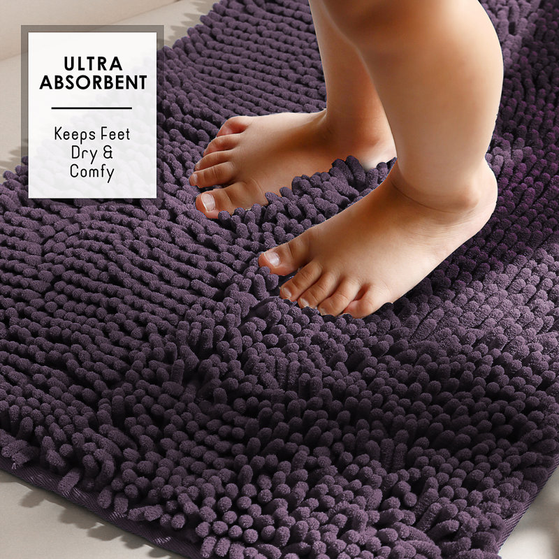 Kalyce Ultra Absorbent Non-Slip Chenille Bath Rug, 20"W x 32"L, Eggplant Purple