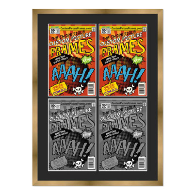 Cadre de bande dessinée avec passe-partout - 4 ouvertures pour afficher 4 bandes dessinées dans une grille 2 x 2 avec acrylique UV, support et quincaillerie