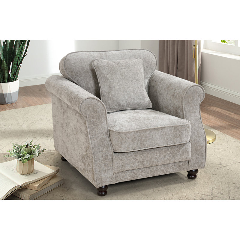 Baldemar Upholstered Chenille Armchair, Light Grey