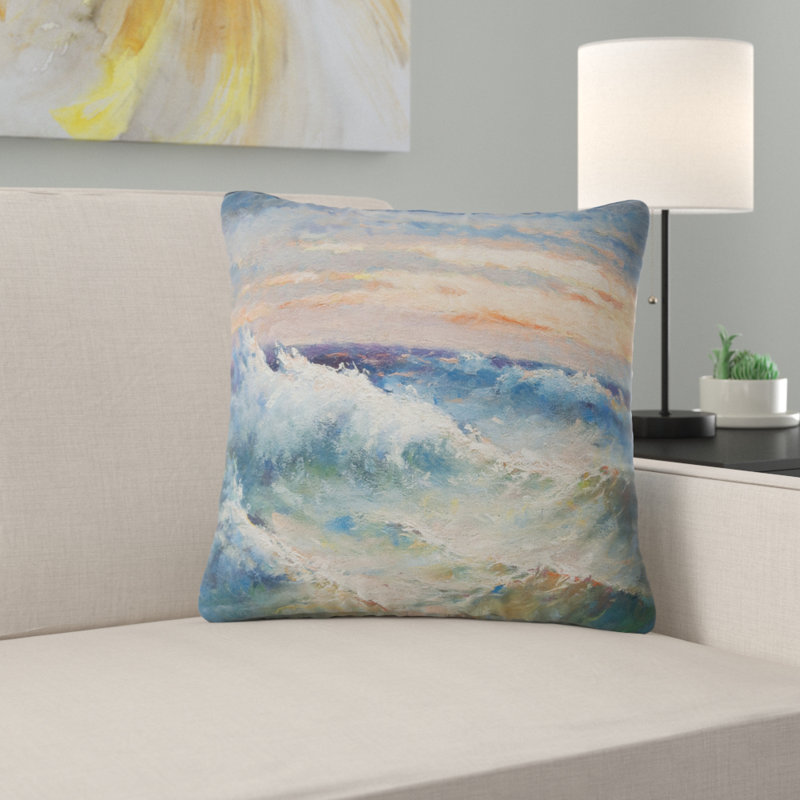 Seascape vagues au cours de l’oreiller, 16 po x 1 po, Coussin décoratif