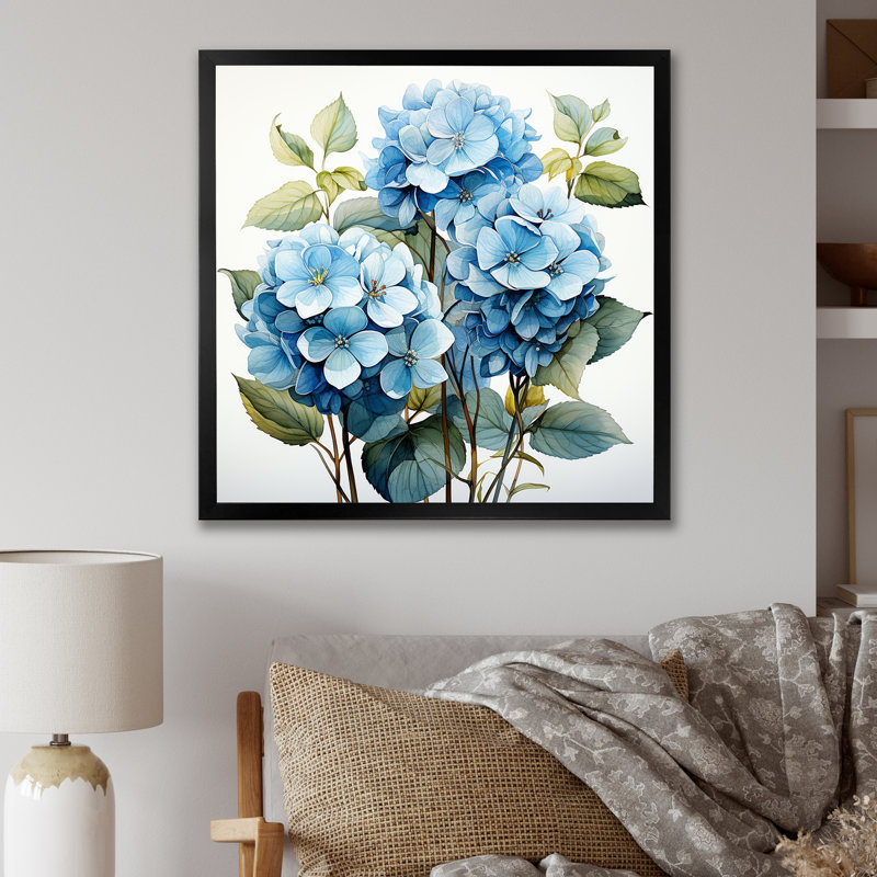 Hortensia bleue fleur élégante II - hydrangées, art mural, Cadre simple noir, H 36 po x l 36 po x P 1,5 po