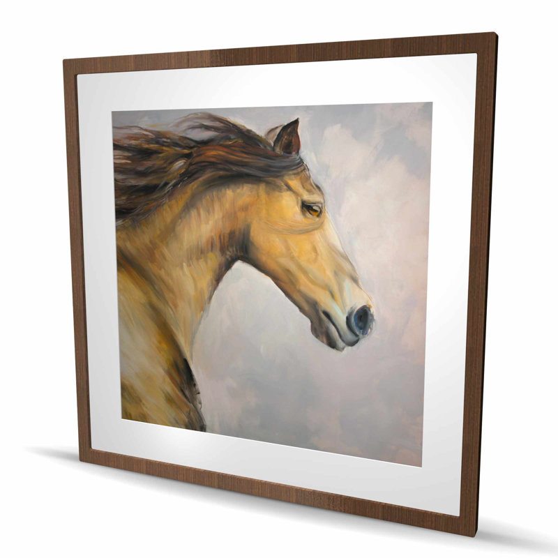 Proud Steed with Mane in Wind - Reproduction encadrée de cheval de chambre, H 36 po x l 36 po, Brun