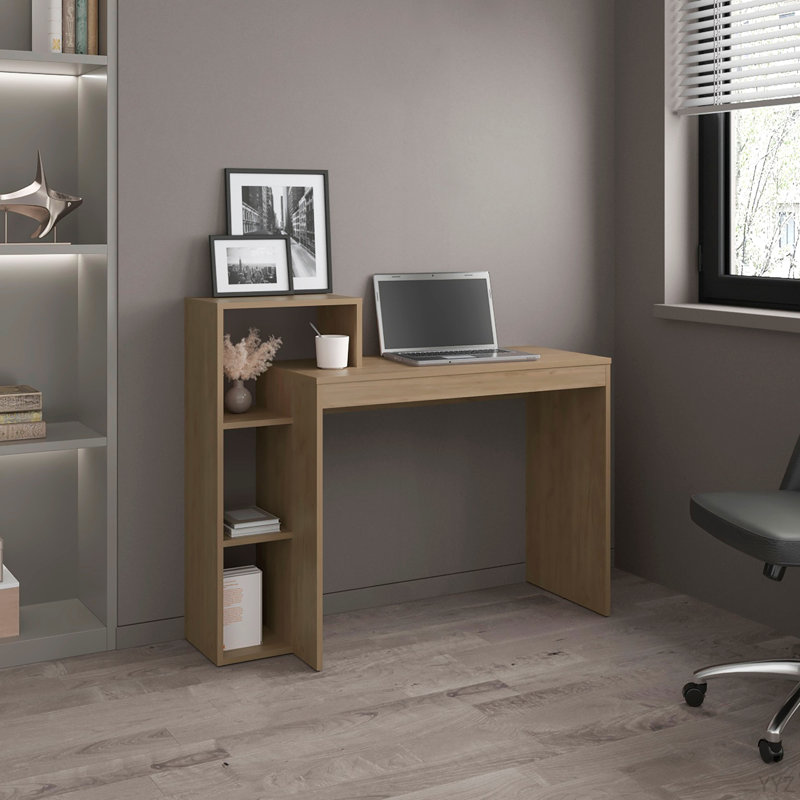 Bureau d'ordinateur, 3 tablettes, pin clair