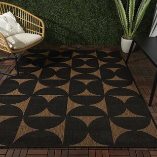 Nairobi - Natural & Black Geometric Outdoor Rug for Patio FINAL SALE