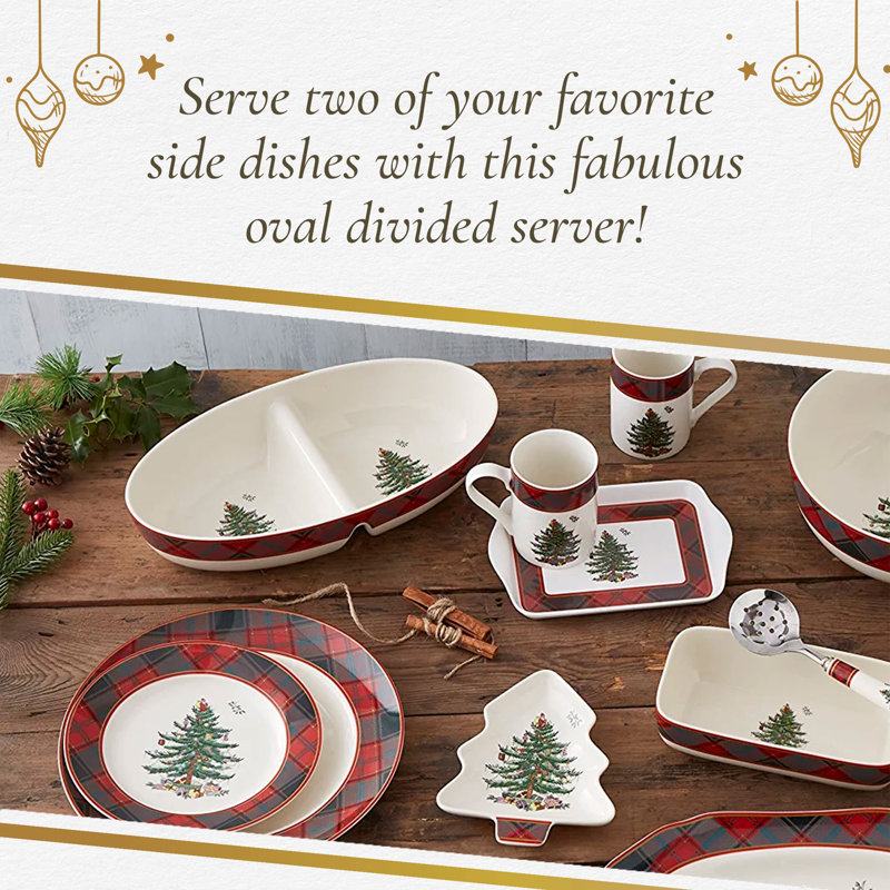 Spode Christmas Tree Tartan Oval Divided Server 13"