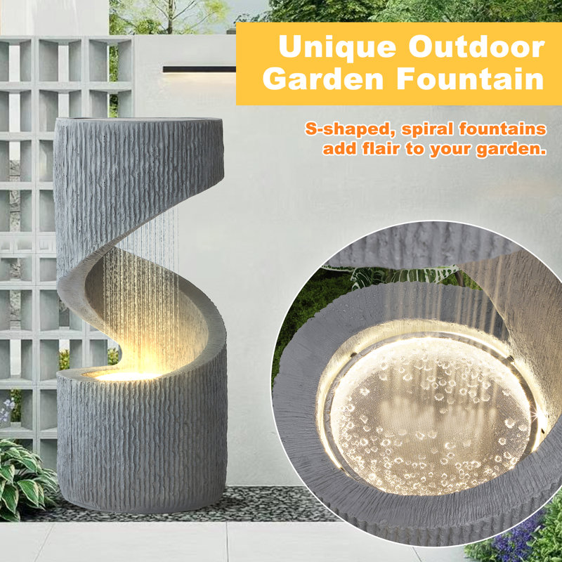 Modern Spiral Waterfall: Modern And Minimalist Spiral Design Combined With Streamlined Falling Water Brings A Touch Of Artistic And Natural Beauty To Your Space. Small Plants Or Faux Greenery Can Be Placed On Top Of Our Spiral Fountain To Added Elegance
