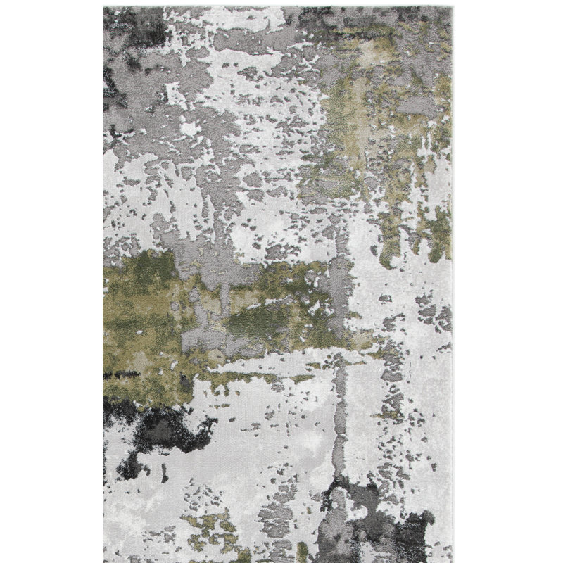 Tapis abstrait gris / vert Serafino, Tapis de couloir 2 pi 3 po x 6 pi