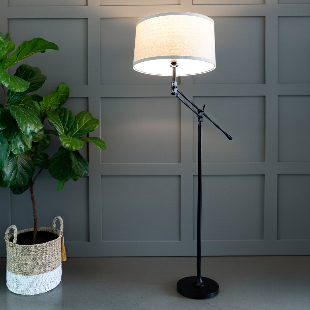 Ava 61 in. Mid-Century Modern Height Adjustable LED Floor Lamp with Fabric Drum Shade Brightech