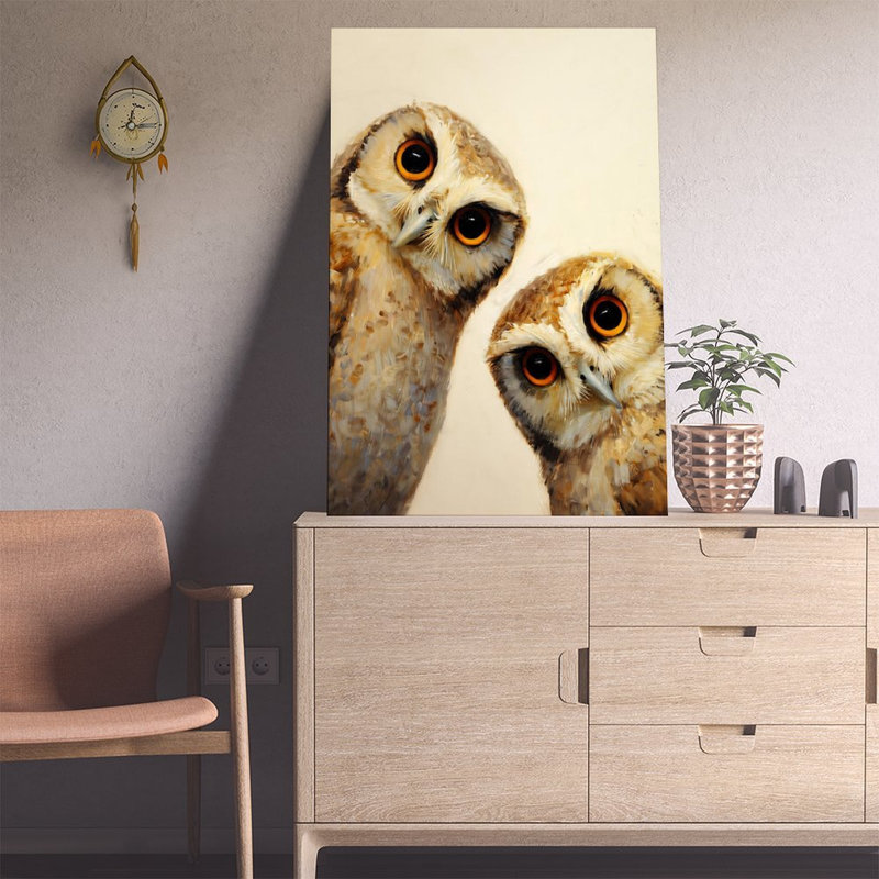 Reproduction d'art sur toile, "Deux chouettes aux yeux orange", affiche rétro, 12 po x 18 po