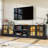 90" Farmhouse TV Stand With LED Light, Glass Cabinet & Open Shelves, Fits Tvs Up To 100"-2021562530-2021562528