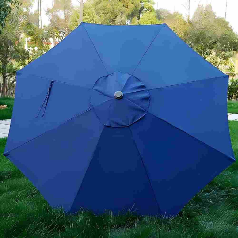 Parasol de marché extérieur de 9 pi avec 8 nervures robustes, équipé d'un bouton poussoir et d'une manivelle pour un réglage facile de l'angle et de la hauteur, idéal pour l'ombrage extérieur.
