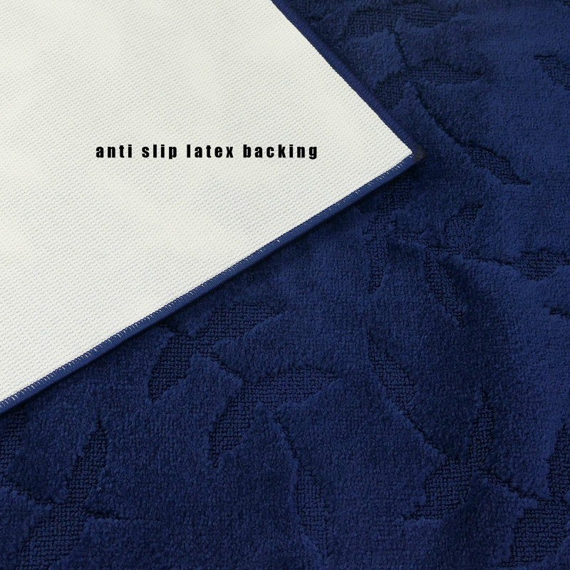 Antibacterial Soft Touch Anti Slip Rug Leaves Navy Design Adjustable Size, Runner 2'2" x 7'