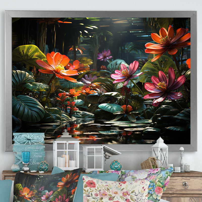 «Fantasy Jungle Plants», reproduction sur toile, Cadre photo argenté, H 12 po x l 20 po x P 1 po