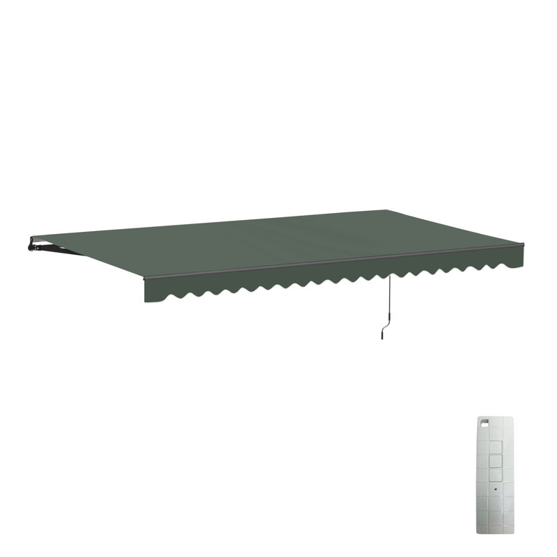 Auvent de patio motorisé rétractable - cadre noir, l 16 pi x P 10 pi, Couleur unie, Vert forêt