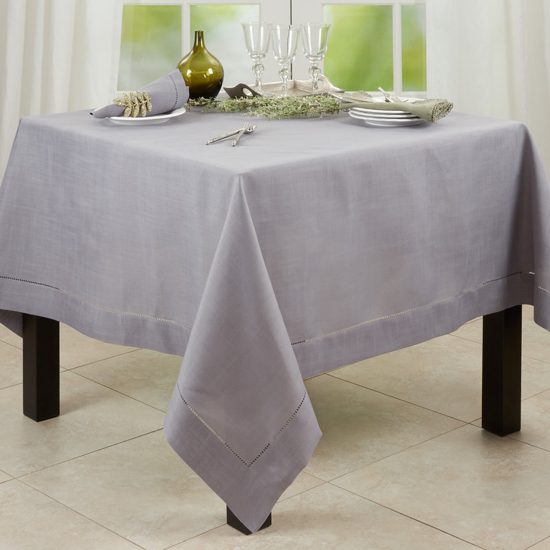 Slate Gray Hemstitched Border Square Fabric Tablecloth, 84" x 84"