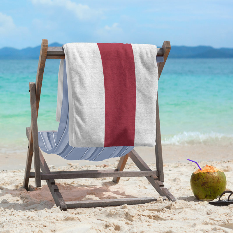 Montreal Lightweight Beach Towel, White/Red/White, Poly/Cotton