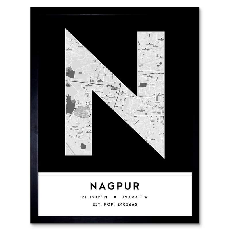 Nagpur India City Map Black & White - Single Picture Frame Typography