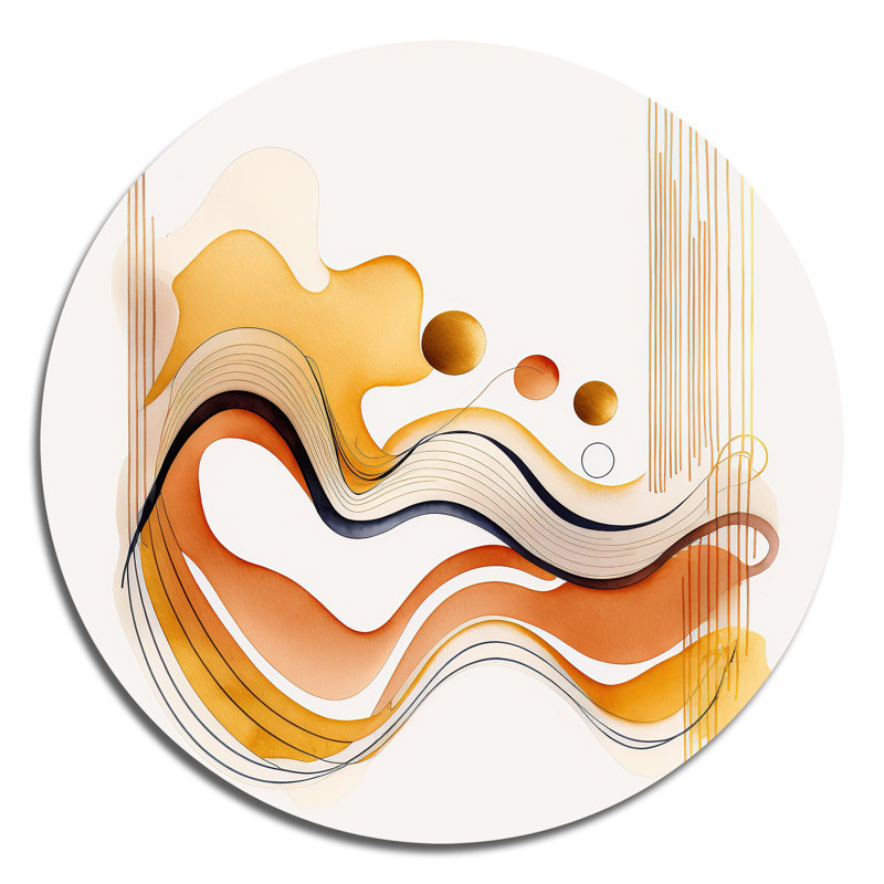 «Burnt Orange Waves Abstract III - Abstract Minimalisme», art mural rond sur métal, L 29 po x H 29 po
