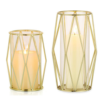 Porte-bougies pilier - Porte-bougies en verre avec support géométrique en métal pour centres de fête d'anniversaire de mariage - Vase à fleurs Petits vases ouragan pour salon de bureau
