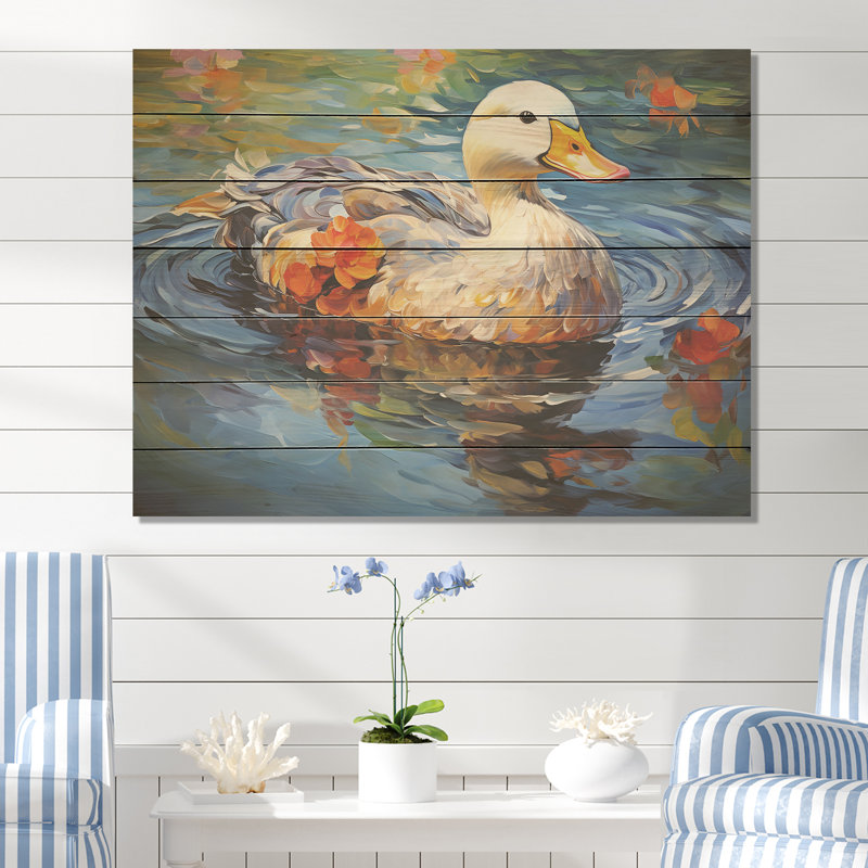 «Duck At The Pond I» - animal de canard sur bois, H 10 po x l 20 po