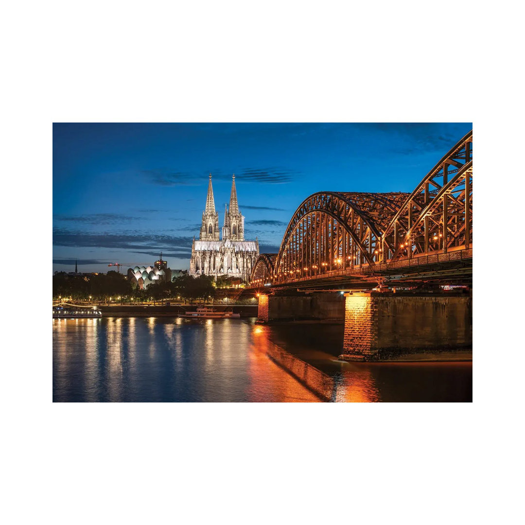 Cologne Skyline At Night With Cologne Cathedral And Hohenzollern Bridge by Jan Becke - Wrapped Canvas Print
