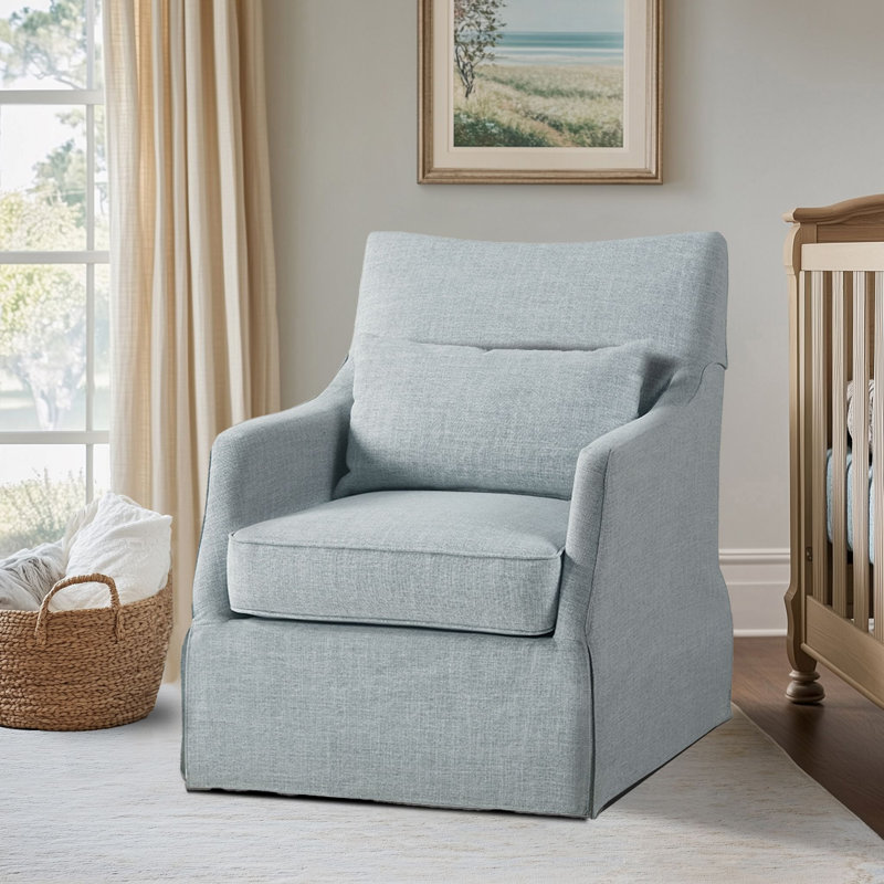 Bedford London Upholstered Skirted Swivel Armchair with Lumbar Pillow, Light Blue
