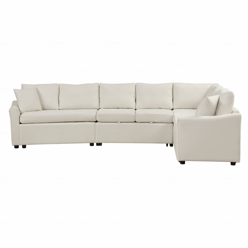 Sleeper, 124.8"L-Shaped Sofa Convertible Sofa Bed Pull Out Sofa  With Two Back Throw Pillows, Two Usb Ports And Two Power Sockets