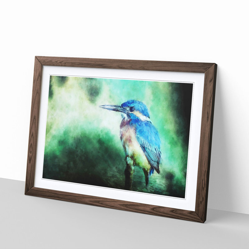 The Kingfisher Bird Looking West - Single Picture Frame Painting on MDF, 62cm H x 87cm W x 2cm D, Walnut