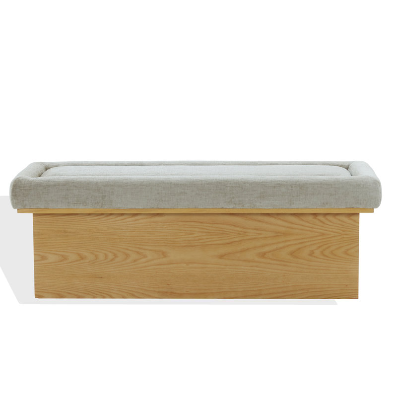 Banc en chenille et bois Trudy, Marron clair