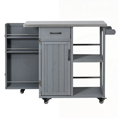 Outdoor Kitchen Island Fir Wood Prep Station With Lockable Cart, Stainless Steel Top, Ample Storage, And Towel Racks For Patio