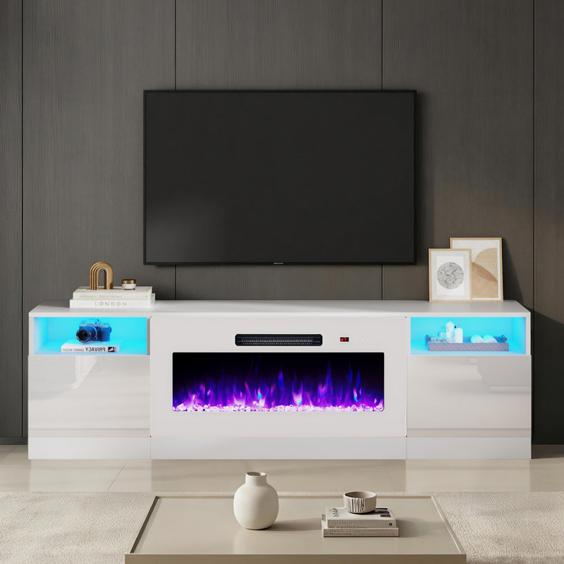 Bhhatu Electric Fireplace TV Stand, White, 70" W