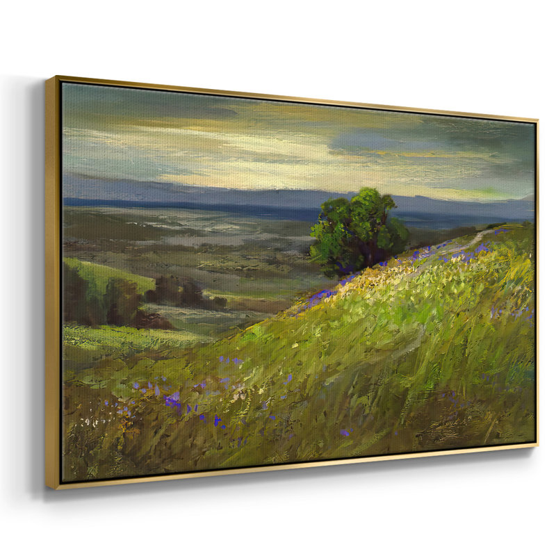 «Path Up Windy Hill», peinture sur toile encadrée, H 27 po x l 41 po x P 2 po, Encadrement doré