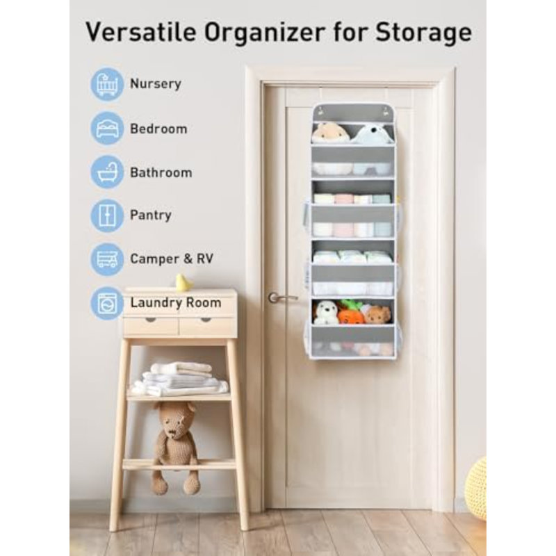 1 Pack Bathroom Organizers And Storage, 35.2Lbs Load Toy Stuffed Animal Storage, Swing-Proof Hanging Over The Door Organizer For Nursery Newborn Baby Essential Stuff