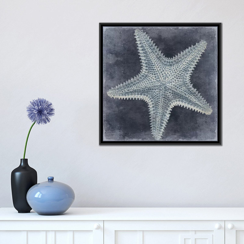 «Ocean Blue I», impression sur toile, H 18 po x l 18 po x P 1,5 po, Toile encadrée noire, Pas de tapis