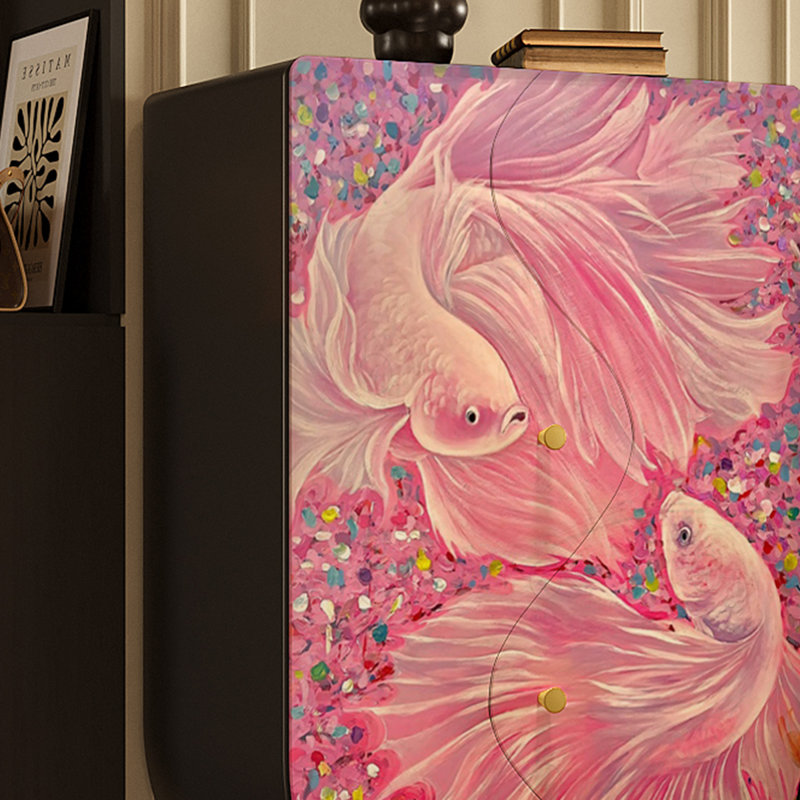 Armoire décorative en bois rose Lucky Double Koi