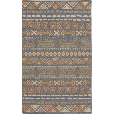 Tapis gris / bleu / orange en laine tissé à la main Elige Southwestern
