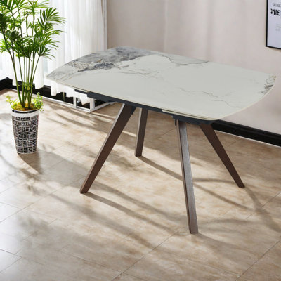 Expandable Modern Dining Table, Sintered Stone, Solid Wood Base, Home Use