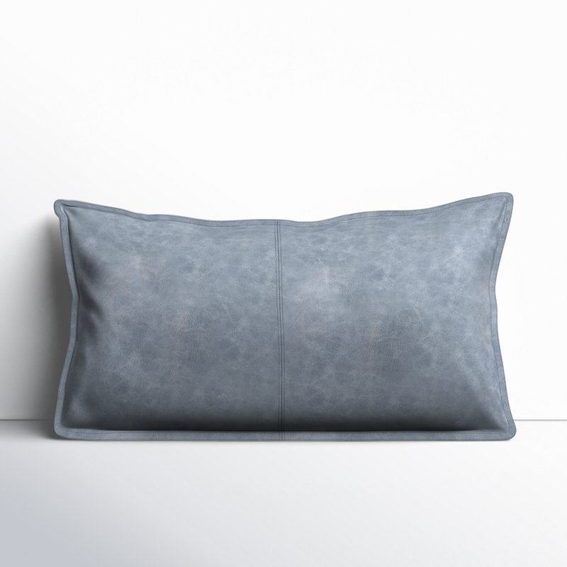 Kosas Home Cheyenne 100% Leather Throw Pillow, 14" x 22", Ice Blue, Rectangular