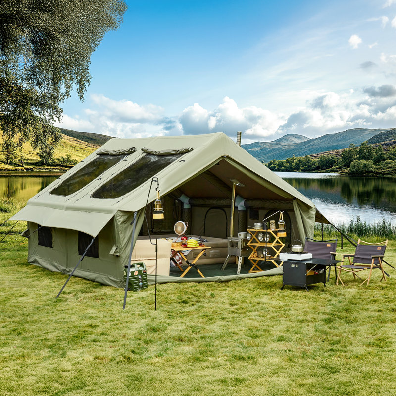 8-12 Person Inflatable Tents For Camping, 130 Sqft Tent With 2 Tpu Skylight, Mesh Windows & Pump, Easy Setup 4 Season Glamping Tent, Waterproof & Sunproof, Green
