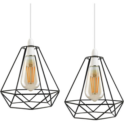 Black Metal Cage Lampshade, Vintage Pendant Light Cord Kit Hanging Lighting Fixture
