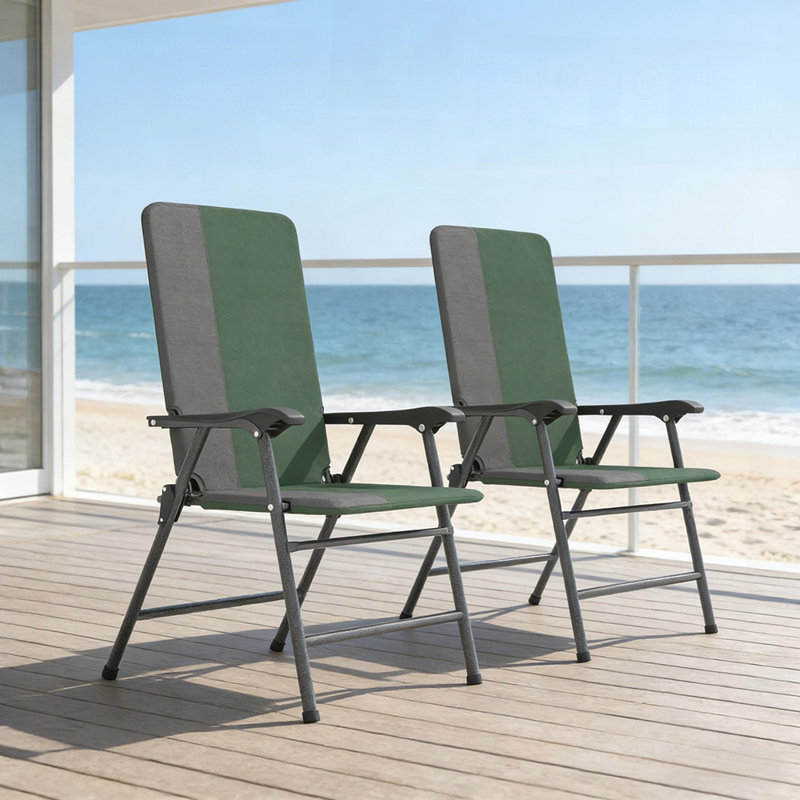 Outdoor High Back Folding Chairs Set of 2, Comfortable Patio and Camping Seating with Padded Support and Durable Construction