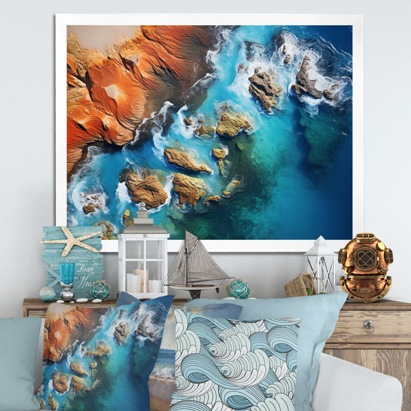 «Coastal Abstract Coastline I», reproduction d'art sur toile, Cadre flottant doré, H 12 po x l 20 po x P 1 po