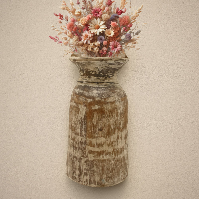  Handcrafted Wooden Vintage Vase – Rustic Farmhouse Decor Accent for Shelves & Tables