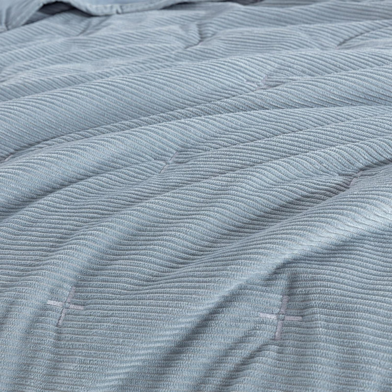  Corduroy Polyester Cross Stitch Quilt Set, King Quilt + 2 King Shams, Smoke Blue