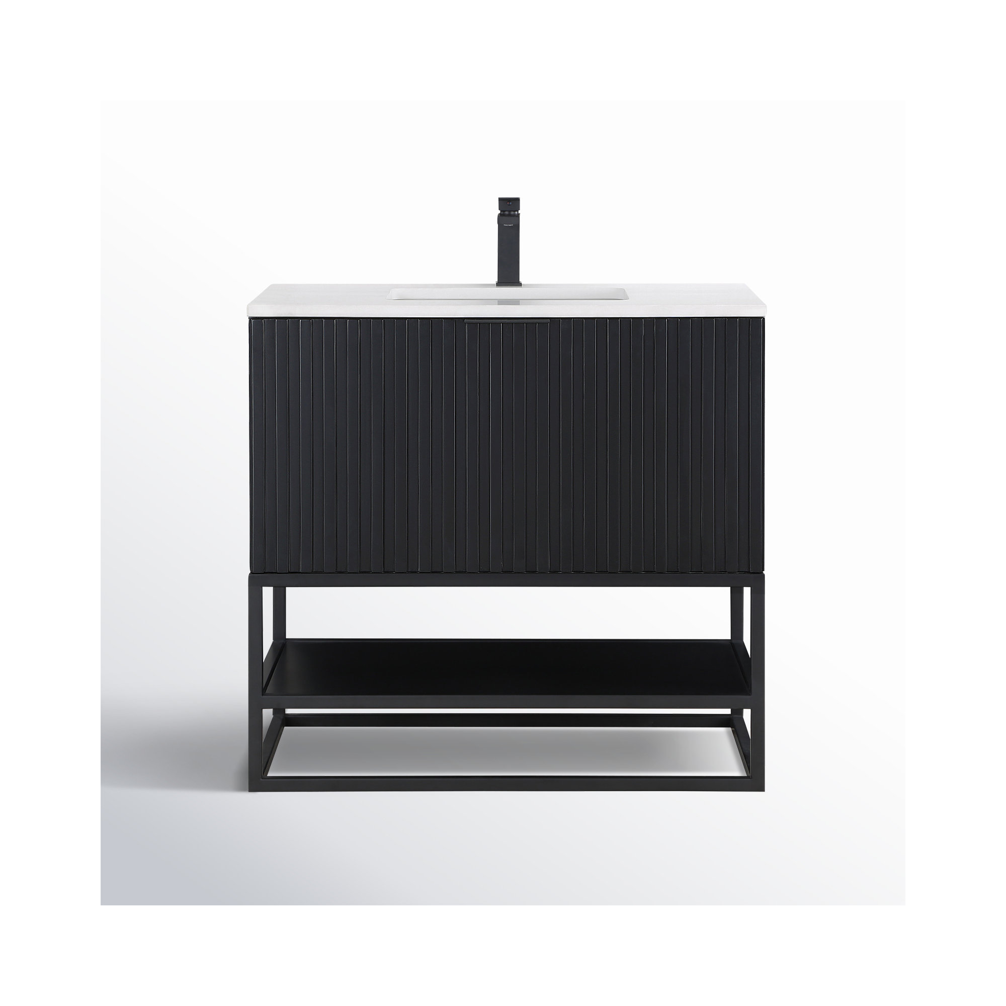 Terra 36'' Single Bathroom Vanity, Matte Black, White Quartz/Single Faucet Mount, Midnight Black