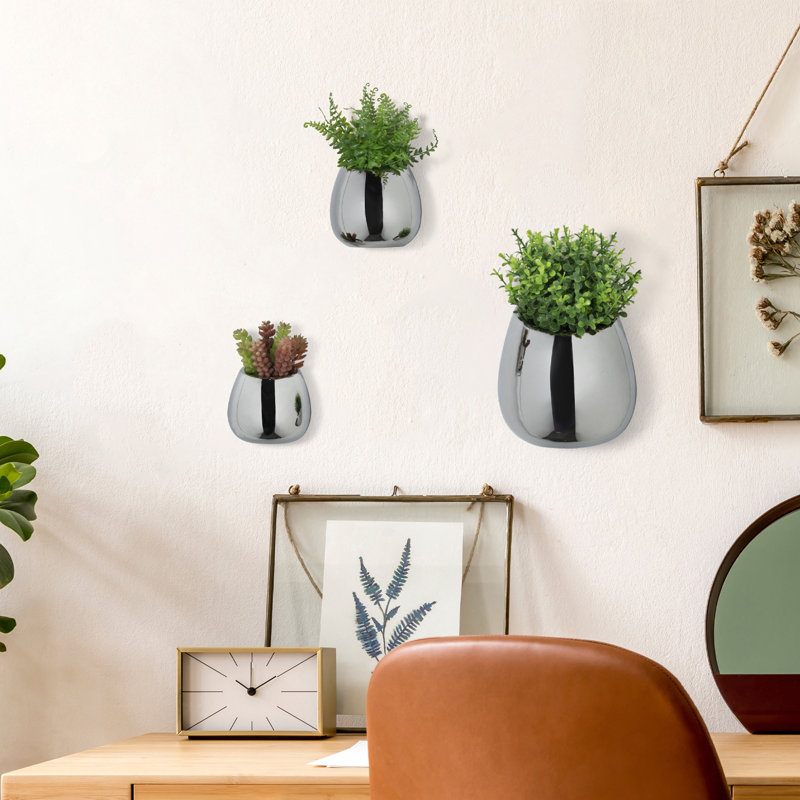 Ensemble de pots à fleurs en céramique 3 pièces Vanlue, Argent